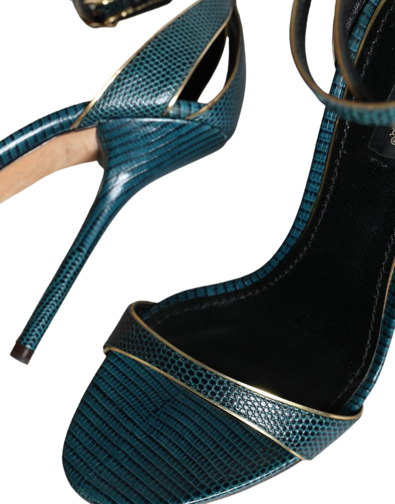 Dark Green Calf Leather Heels Sandals Shoes Dolce & Gabbana