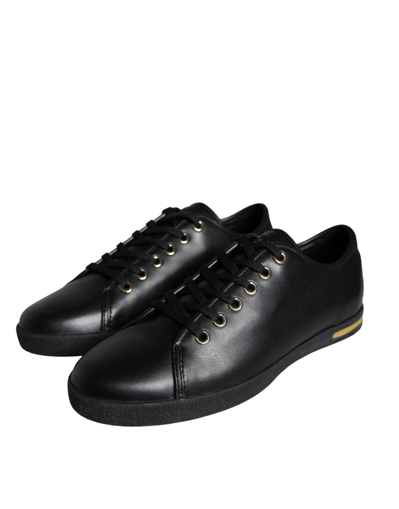 Black Gold Leather Classic Sneakers Shoes Dolce & Gabbana