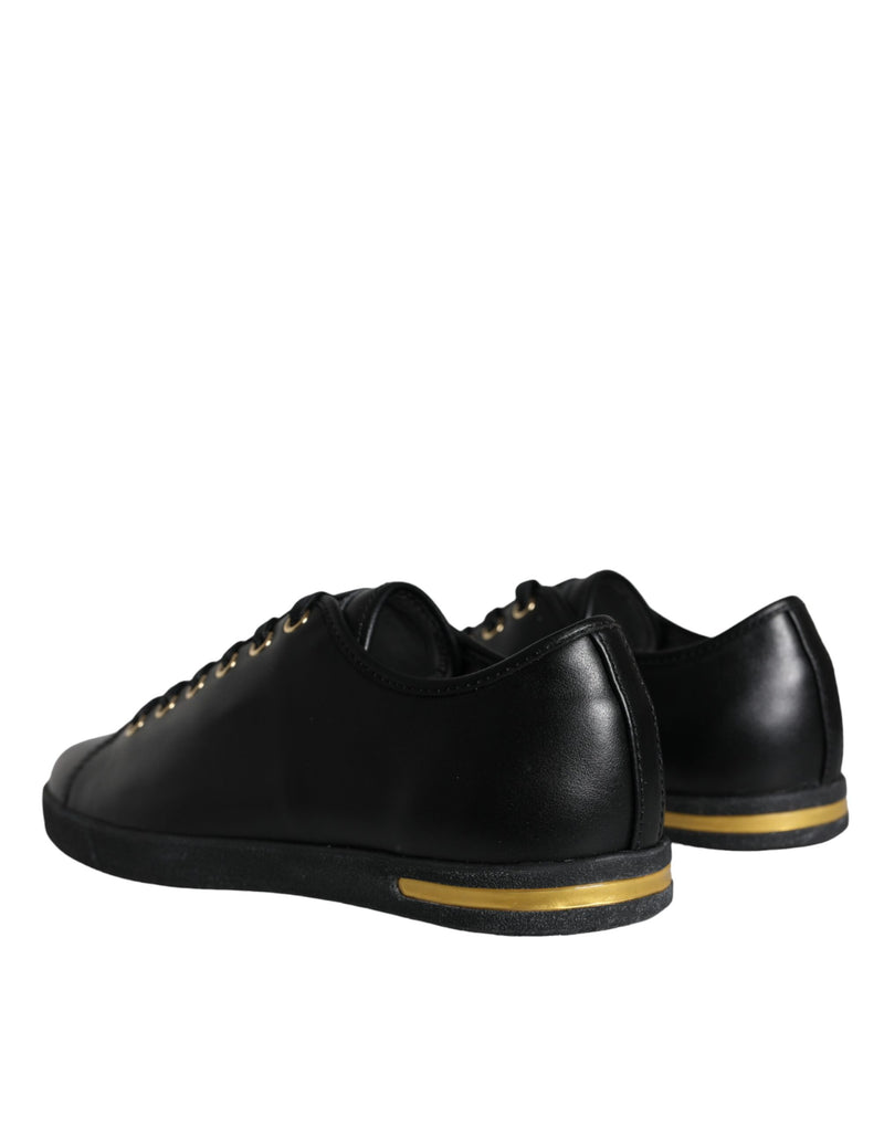 Black Gold Leather Classic Sneakers Shoes Dolce & Gabbana