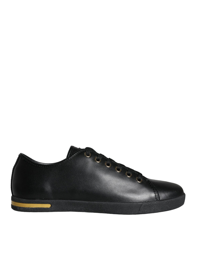 Black Gold Leather Classic Sneakers Shoes Dolce & Gabbana