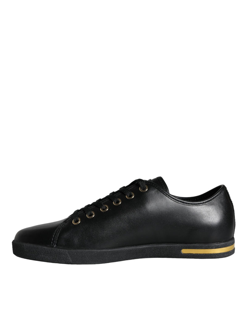 Black Gold Leather Classic Sneakers Shoes Dolce & Gabbana