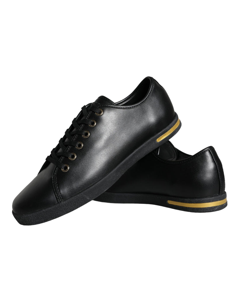 Black Gold Leather Classic Sneakers Shoes Dolce & Gabbana