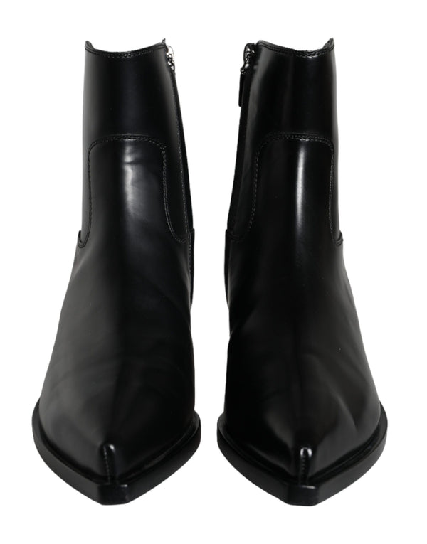 Black Leather Ankle Boots Booties Shoes Dolce & Gabbana