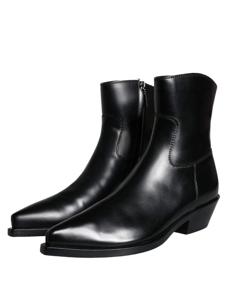 Black Leather Ankle Boots Booties Shoes Dolce & Gabbana