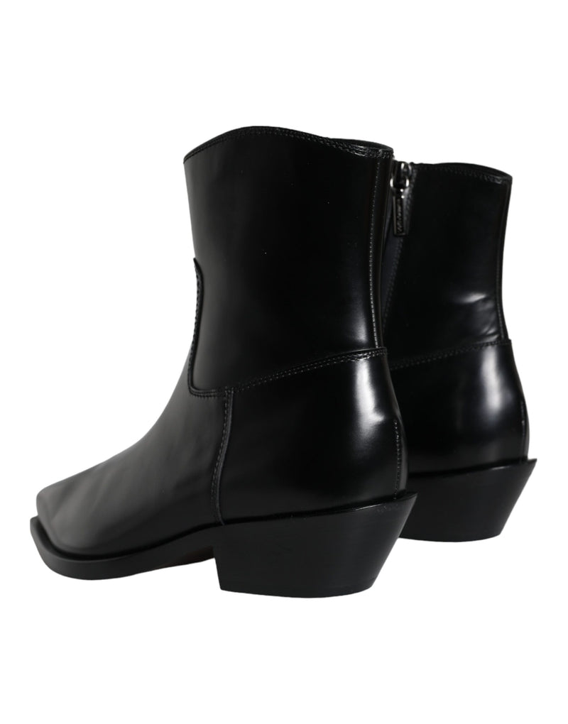 Black Leather Ankle Boots Booties Shoes Dolce & Gabbana