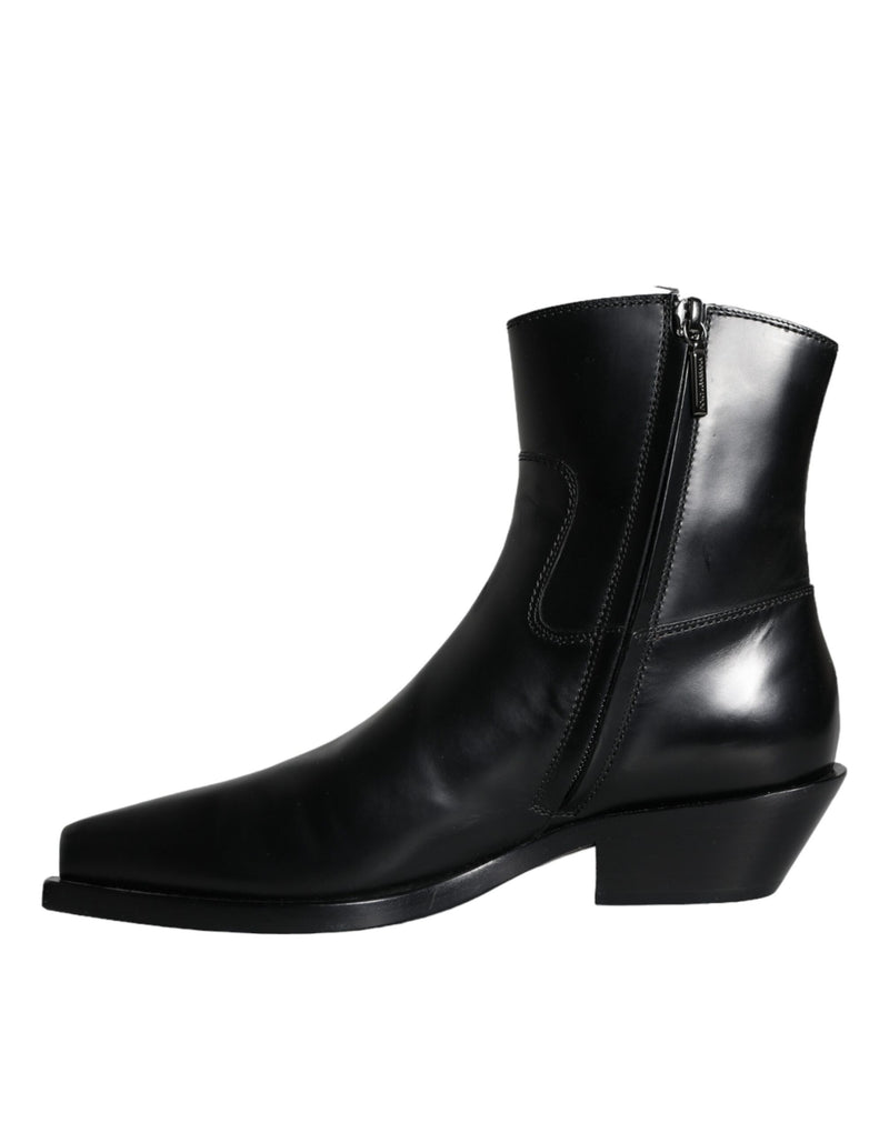 Black Leather Ankle Boots Booties Shoes Dolce & Gabbana