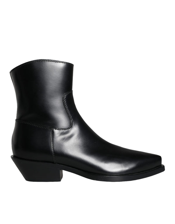 Black Leather Ankle Boots Booties Shoes Dolce & Gabbana