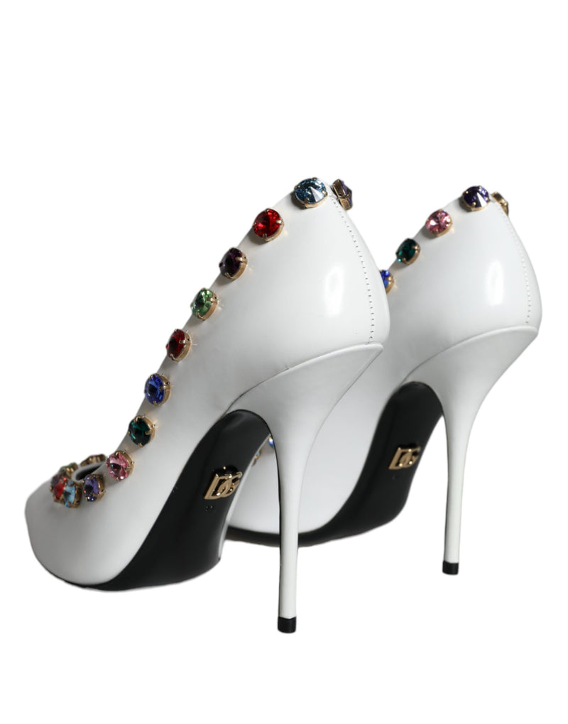 White Crystal Leather High Heels Pumps Shoes Dolce & Gabbana