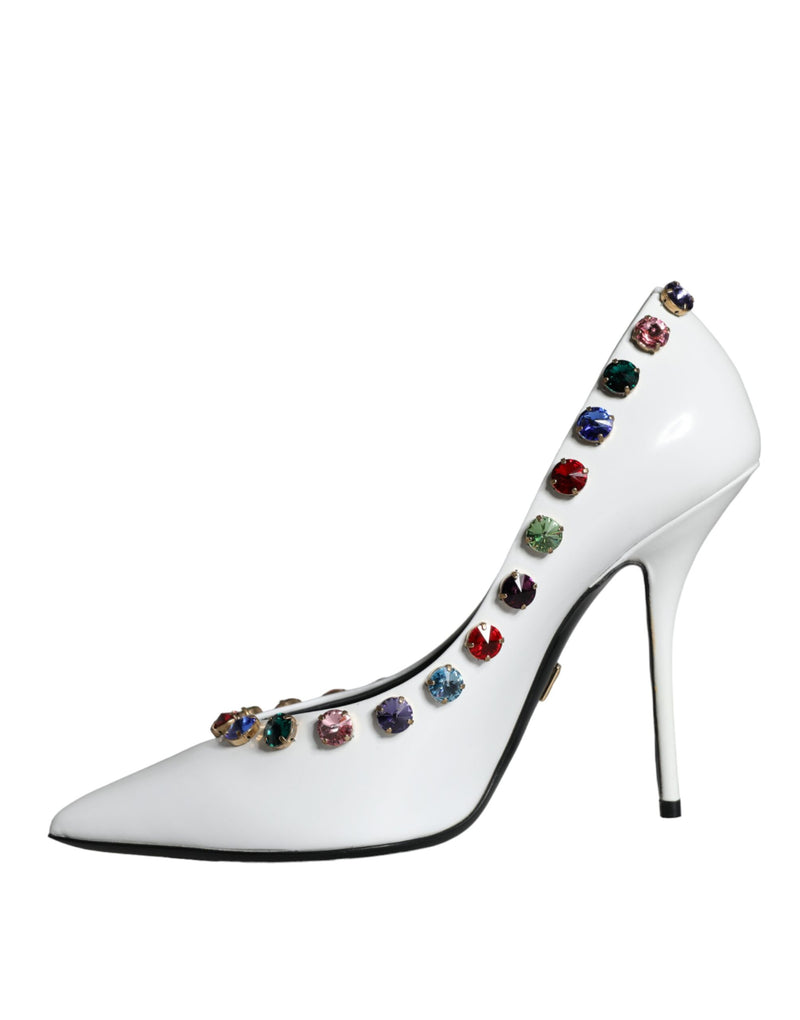 White Crystal Leather High Heels Pumps Shoes Dolce & Gabbana