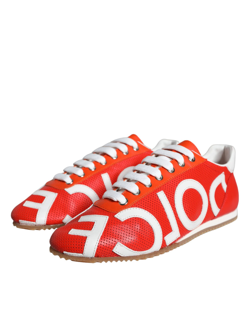 Red White Leather Logo Casual Sneakers Shoes Dolce & Gabbana