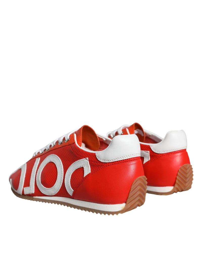 Red White Leather Logo Casual Sneakers Shoes Dolce & Gabbana