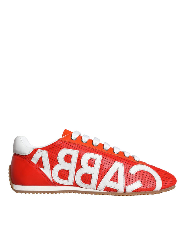 Red White Leather Logo Casual Sneakers Shoes Dolce & Gabbana