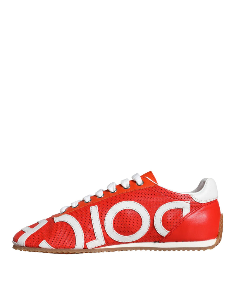 Red White Leather Logo Casual Sneakers Shoes Dolce & Gabbana