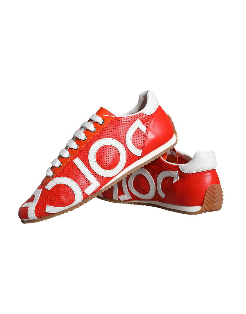 Red White Leather Logo Casual Sneakers Shoes Dolce & Gabbana