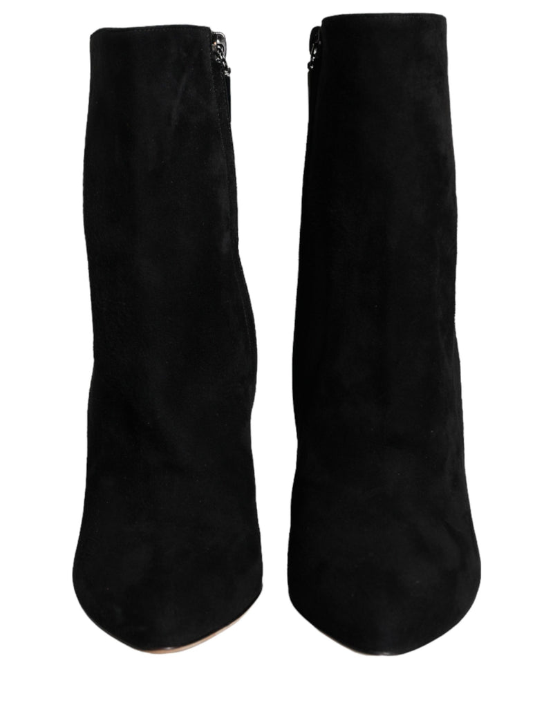 Black Suede Leather Mid Calf Boots Shoes Dolce & Gabbana