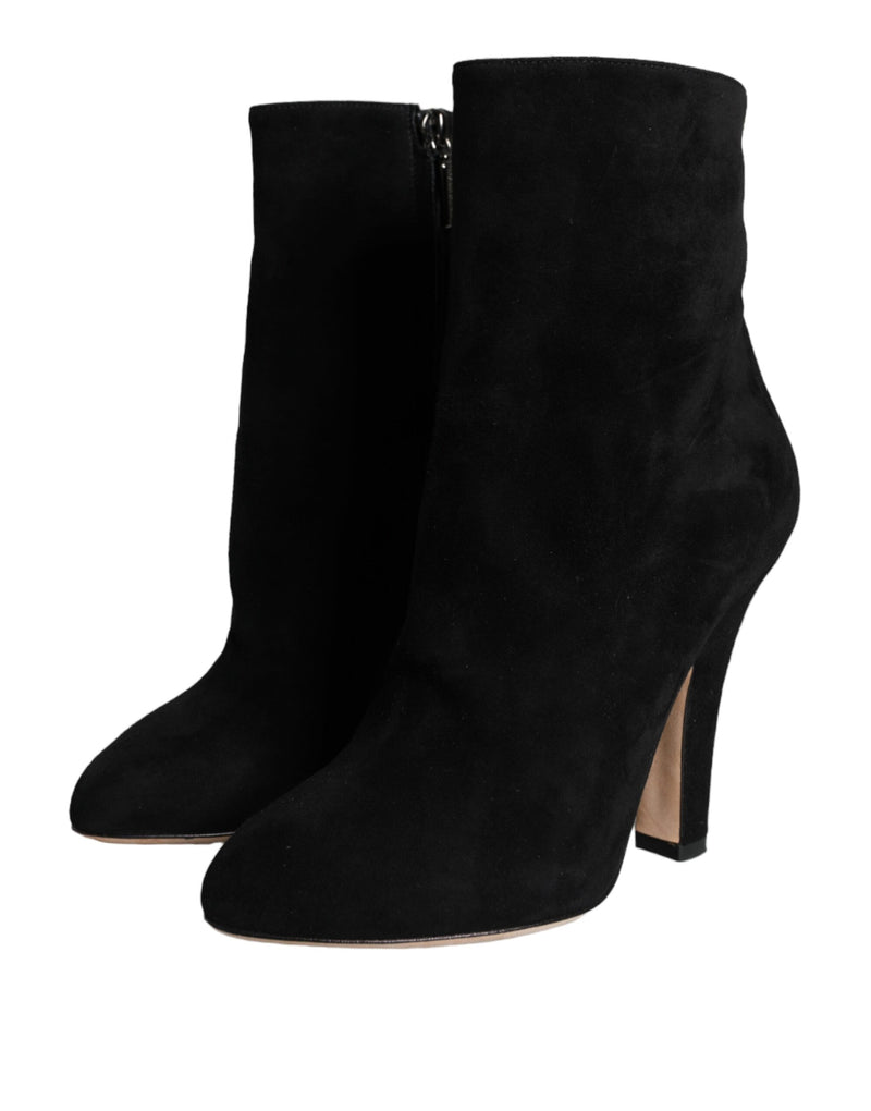 Black Suede Leather Mid Calf Boots Shoes Dolce & Gabbana