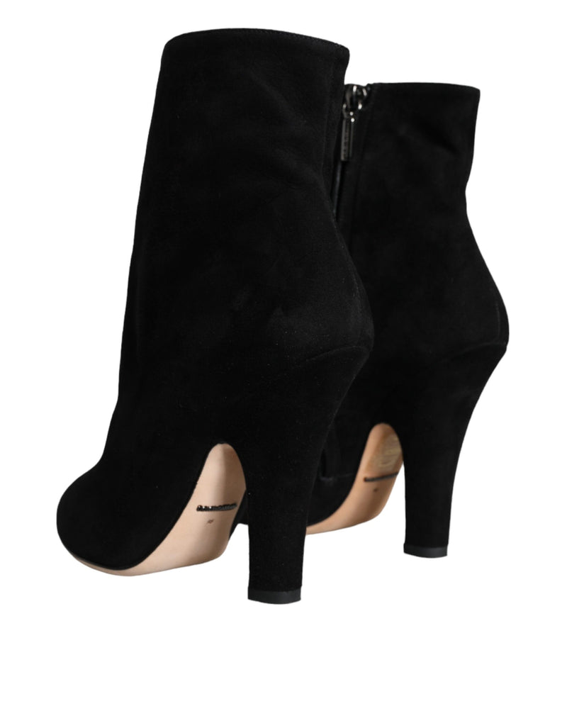 Black Suede Leather Mid Calf Boots Shoes Dolce & Gabbana