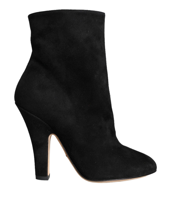 Black Suede Leather Mid Calf Boots Shoes Dolce & Gabbana