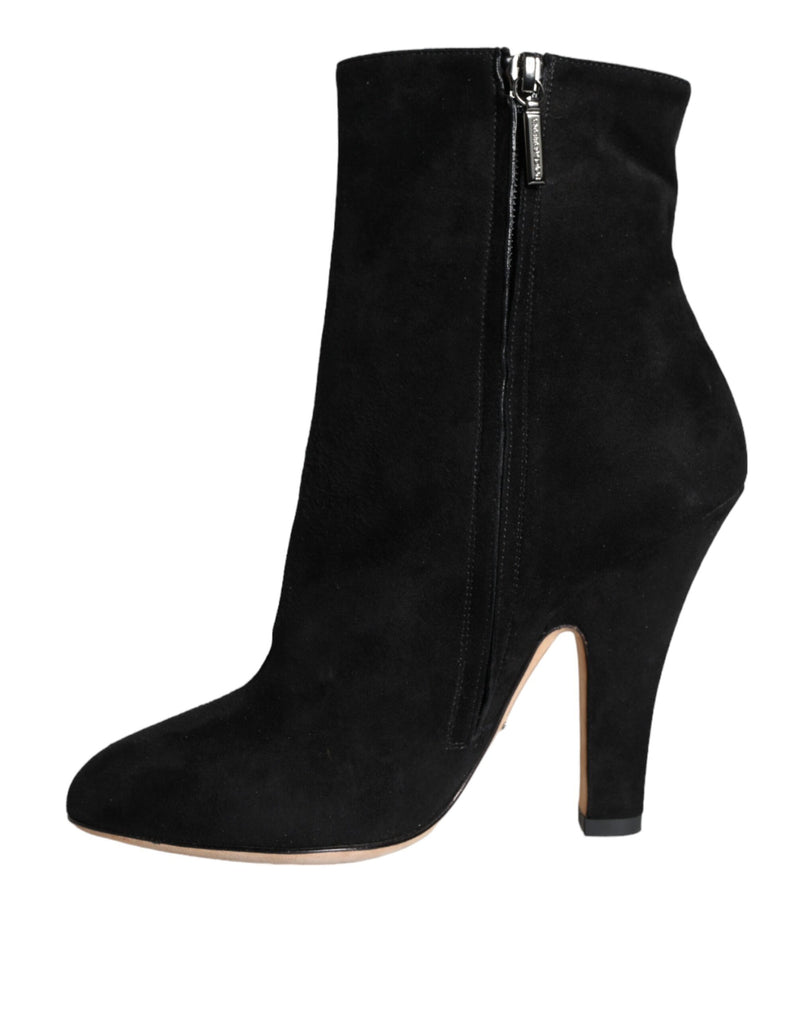 Black Suede Leather Mid Calf Boots Shoes Dolce & Gabbana