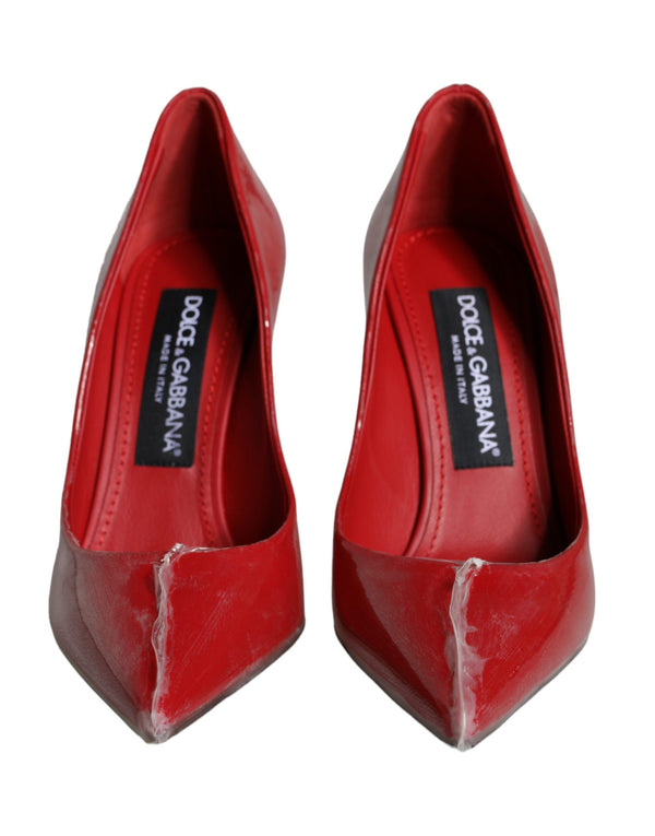 Red Patent Leather Faux Pearl Heels Pumps Shoes Dolce & Gabbana