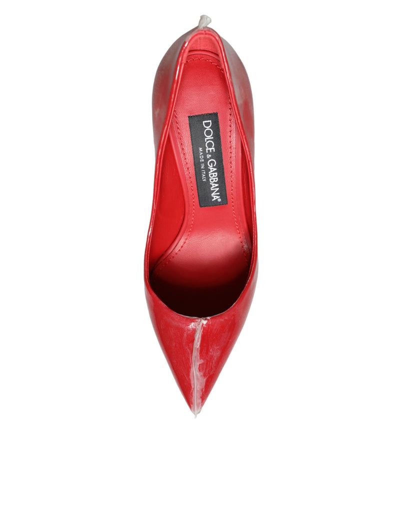 Red Patent Leather Faux Pearl Heels Pumps Shoes Dolce & Gabbana