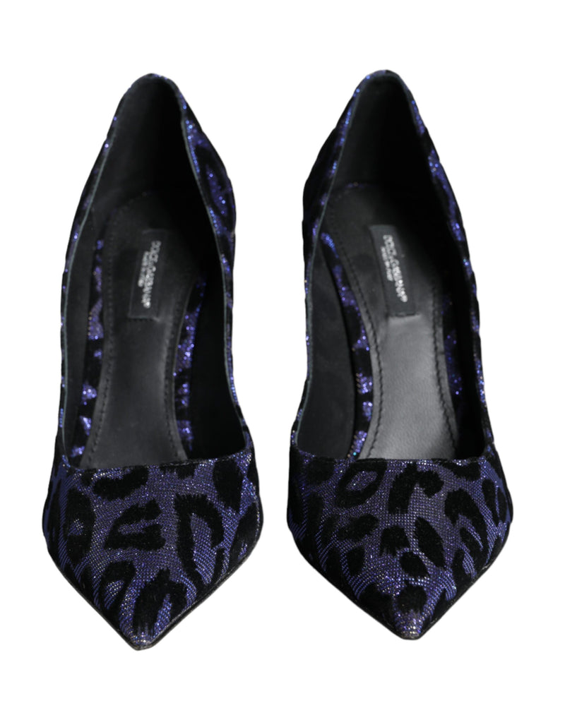 Dark Blue Leopard Lurex Heels Pumps Shoes Dolce & Gabbana