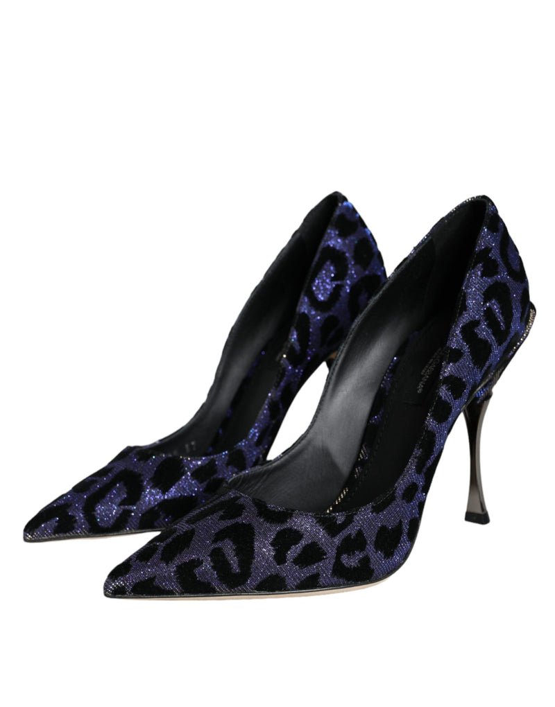 Dark Blue Leopard Lurex Heels Pumps Shoes Dolce & Gabbana