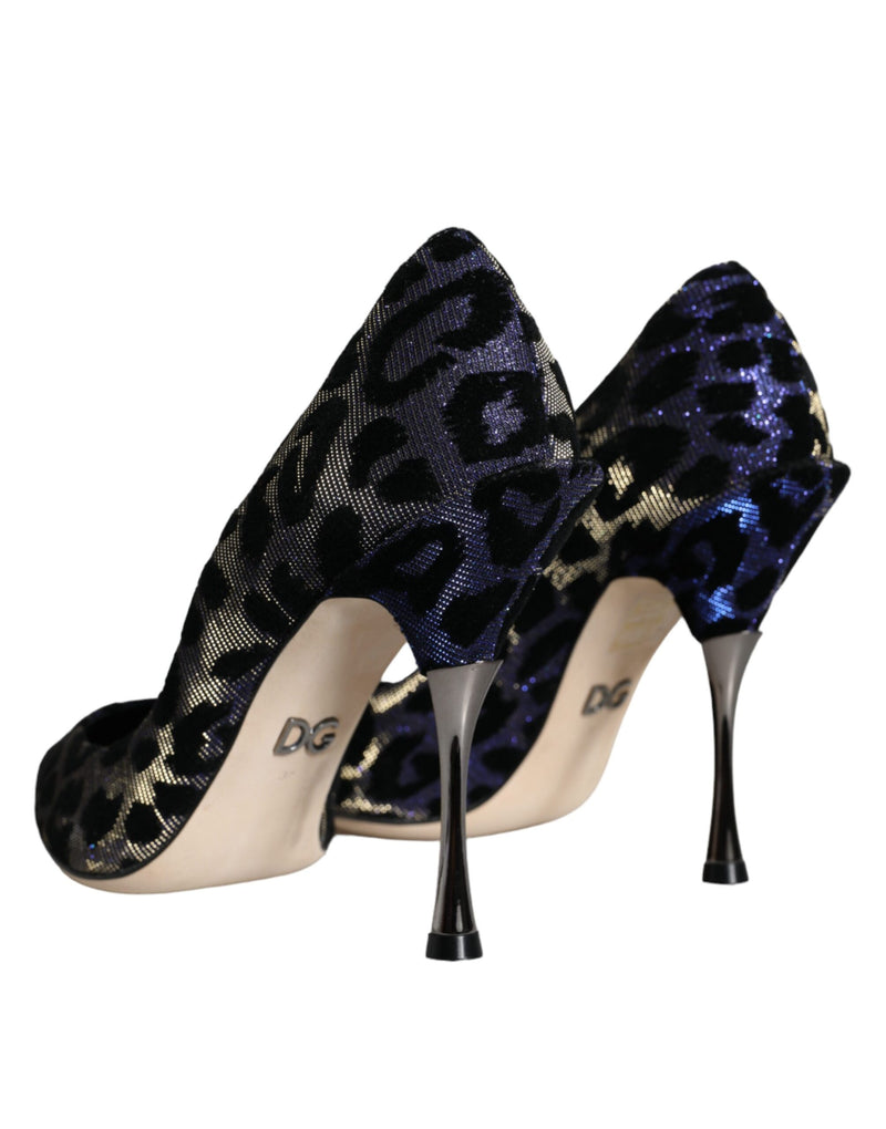 Dark Blue Leopard Lurex Heels Pumps Shoes Dolce & Gabbana