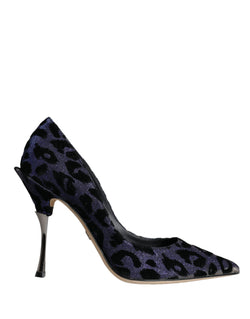 Dark Blue Leopard Lurex Heels Pumps Shoes Dolce & Gabbana