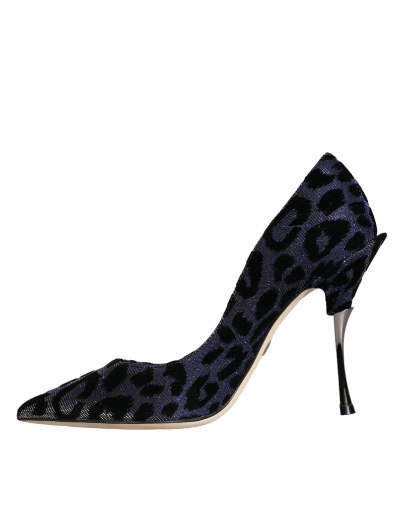 Dark Blue Leopard Lurex Heels Pumps Shoes Dolce & Gabbana