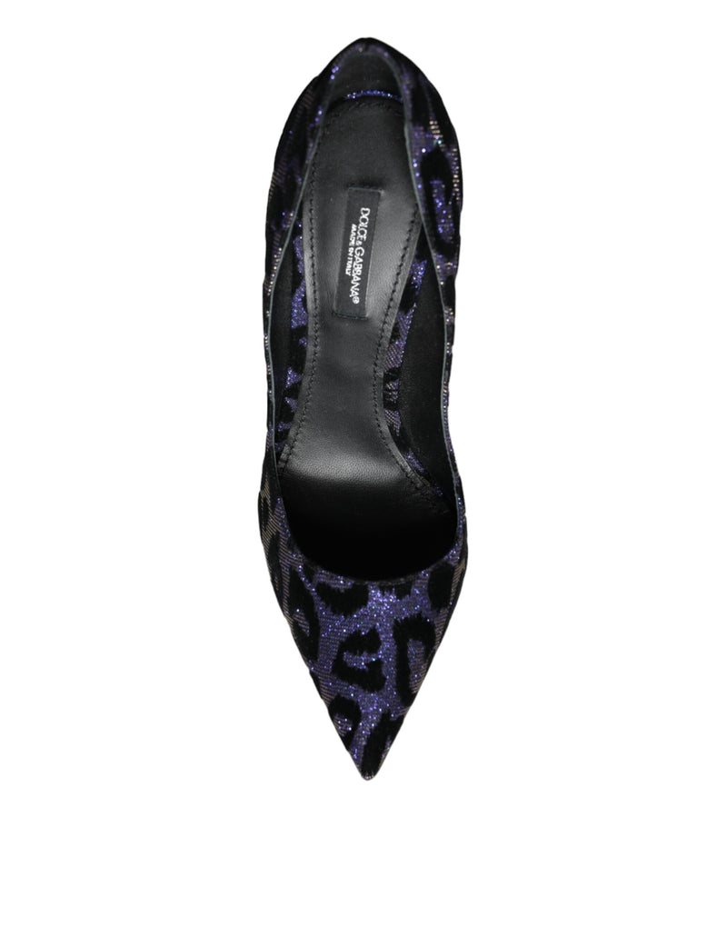 Dark Blue Leopard Lurex Heels Pumps Shoes Dolce & Gabbana