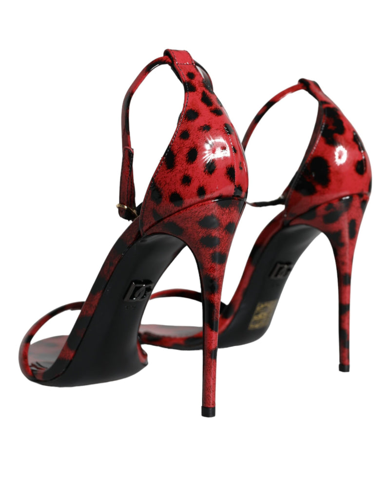 Red Leopard Leather Ankle Strap Keira Sandals Shoes Dolce & Gabbana