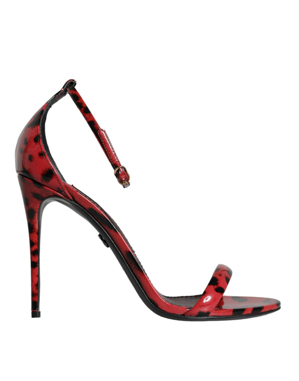 Red Leopard Leather Ankle Strap Keira Sandals Shoes Dolce & Gabbana