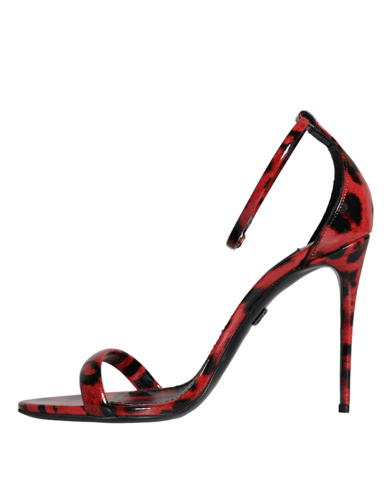 Red Leopard Leather Ankle Strap Keira Sandals Shoes Dolce & Gabbana