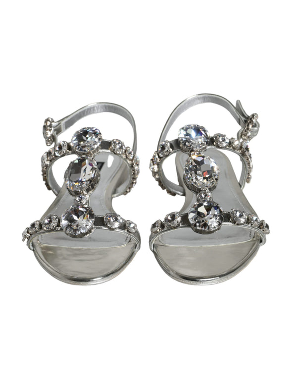 Silver Crystal Sandals Flats Flip Flops Shoes Dolce & Gabbana