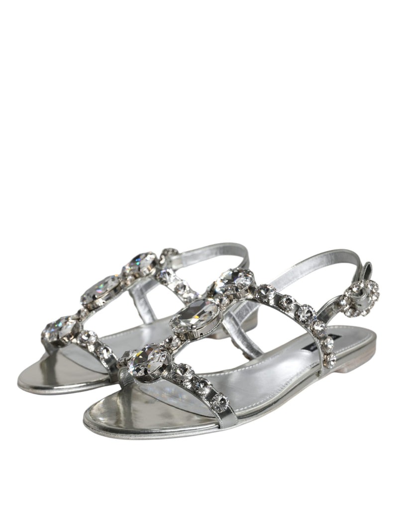 Silver Crystal Sandals Flats Flip Flops Shoes Dolce & Gabbana