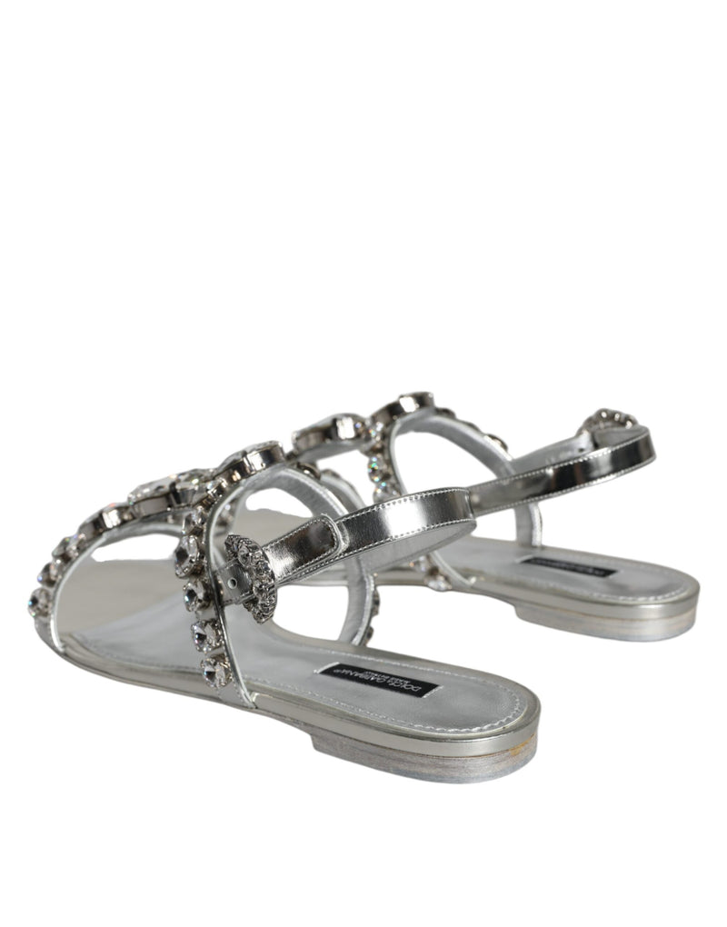 Silver Crystal Sandals Flats Flip Flops Shoes Dolce & Gabbana