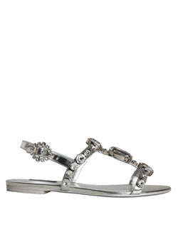 Silver Crystal Sandals Flats Flip Flops Shoes Dolce & Gabbana