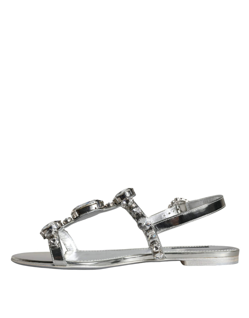 Silver Crystal Sandals Flats Flip Flops Shoes Dolce & Gabbana