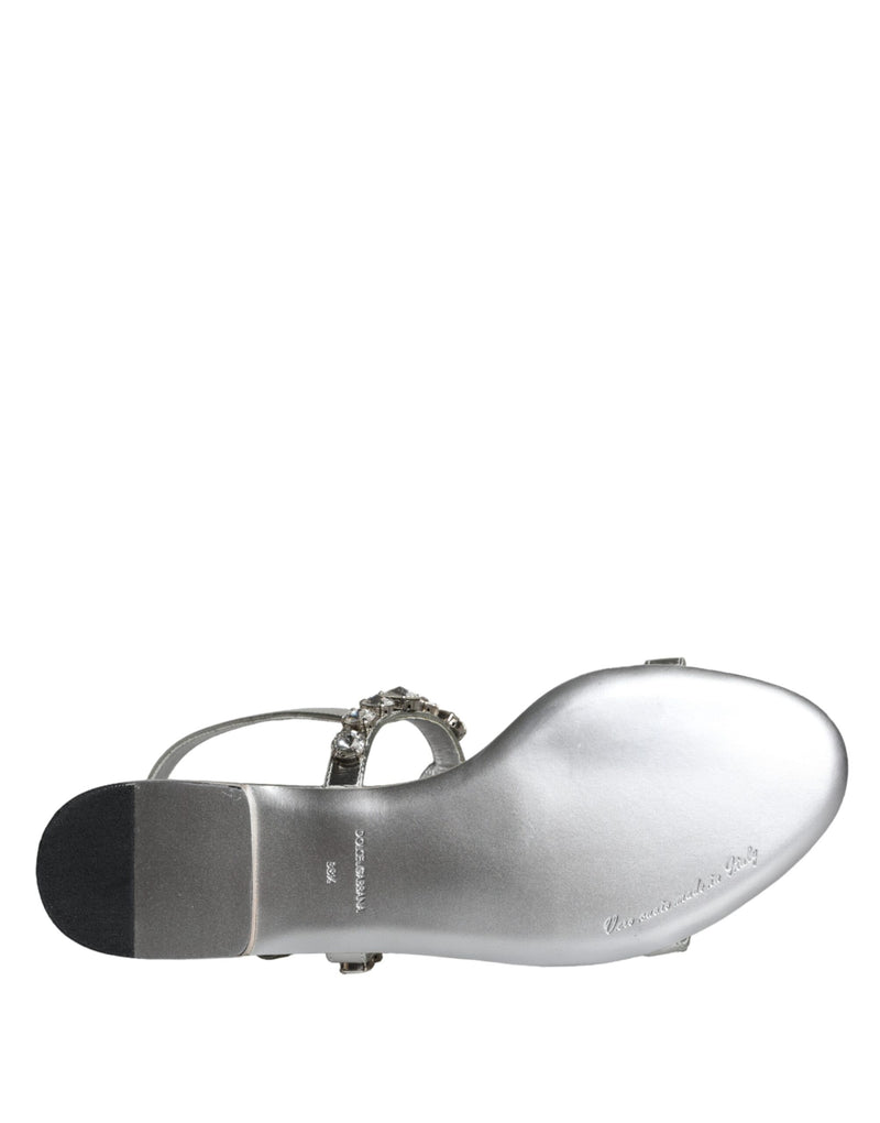 Silver Crystal Sandals Flats Flip Flops Shoes Dolce & Gabbana