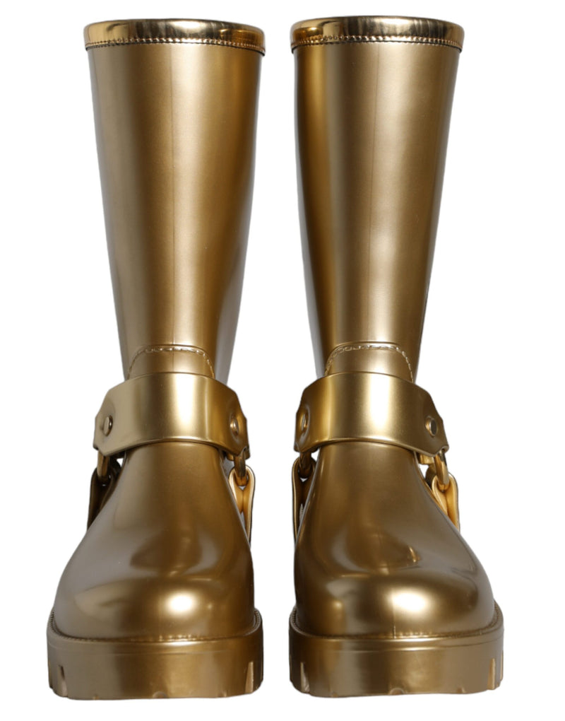 Metallic Gold Rubber PVC Rain Boots Shoes Dolce & Gabbana