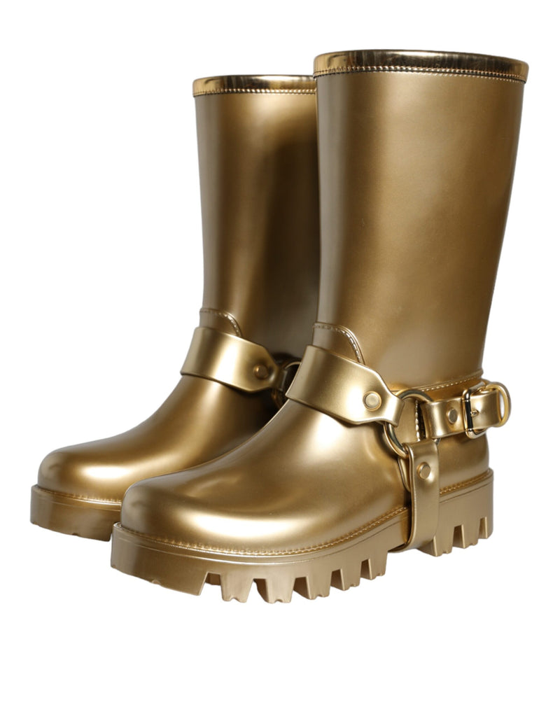 Metallic Gold Rubber PVC Rain Boots Shoes Dolce & Gabbana