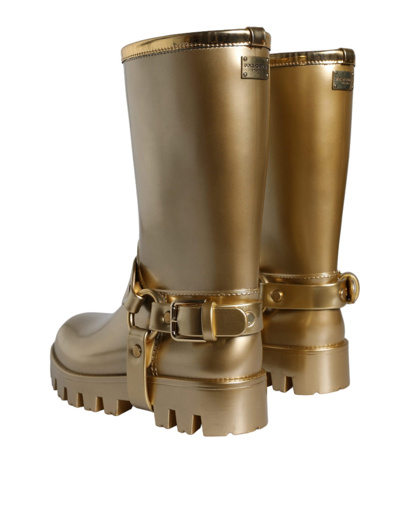 Metallic Gold Rubber PVC Rain Boots Shoes Dolce & Gabbana