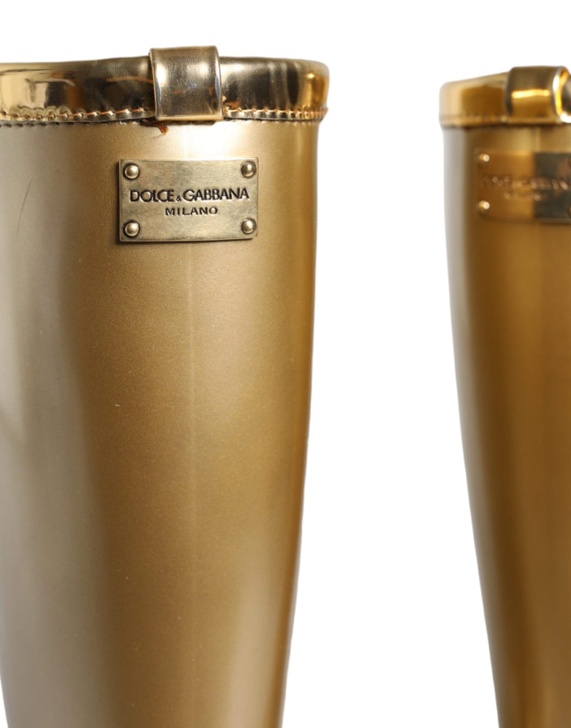 Metallic Gold Rubber PVC Rain Boots Shoes Dolce & Gabbana