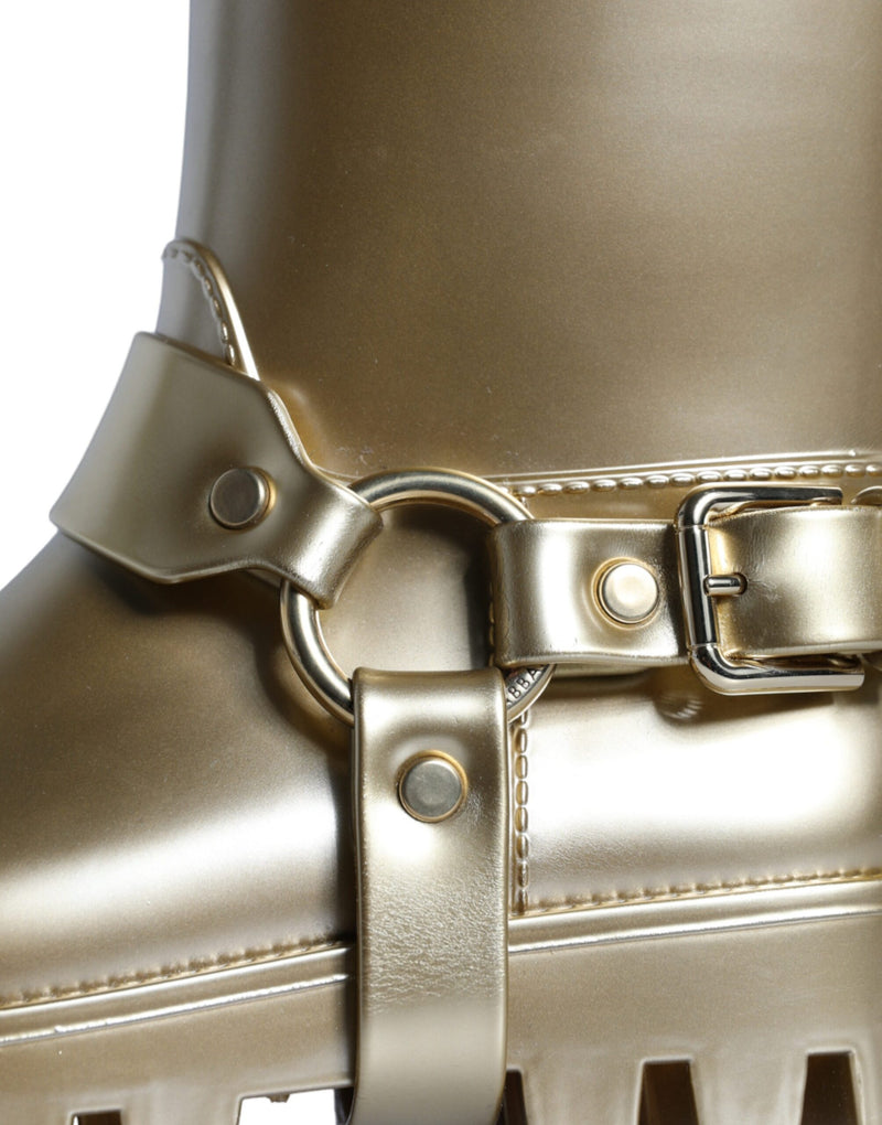 Metallic Gold Rubber PVC Rain Boots Shoes Dolce & Gabbana