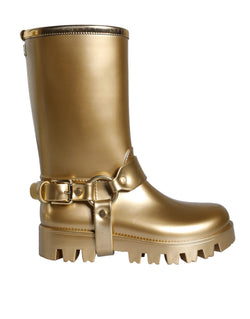 Metallic Gold Rubber PVC Rain Boots Shoes Dolce & Gabbana