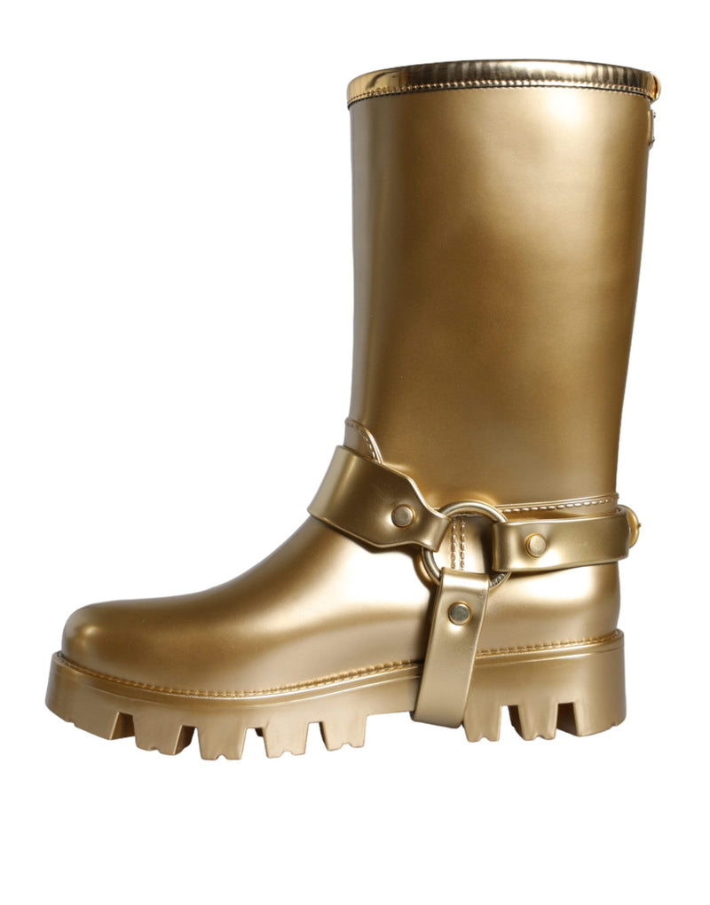 Metallic Gold Rubber PVC Rain Boots Shoes Dolce & Gabbana