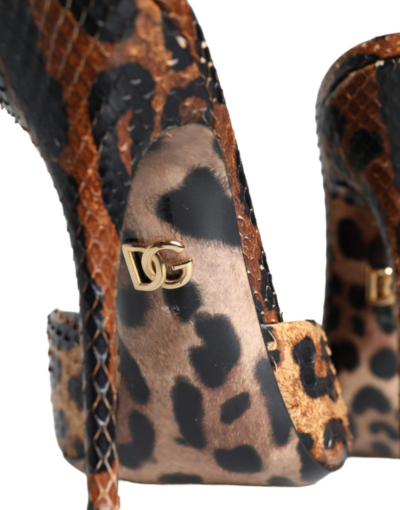 Brown Leopard Leather Slides Heels Sandals Shoes Dolce & Gabbana