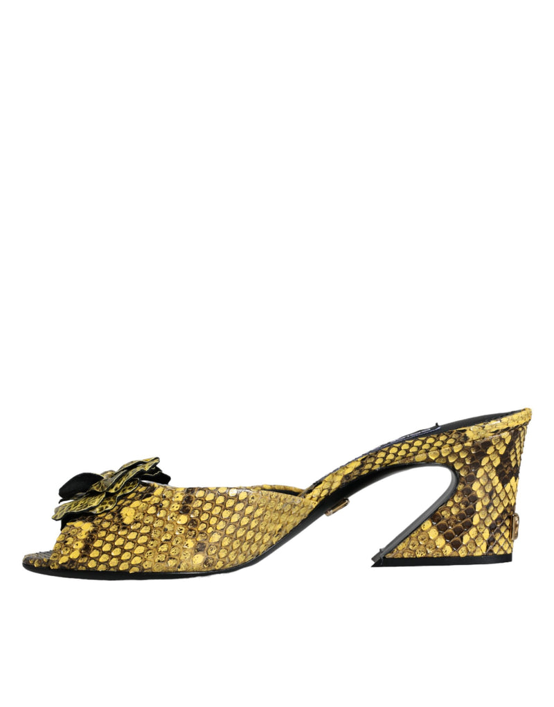 Yellow Leather Block Heels Slides Shoes Dolce & Gabbana