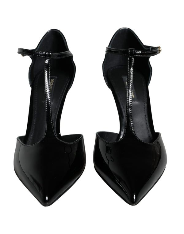 Black Leather T-strap Stiletto High Heels Shoes Dolce & Gabbana